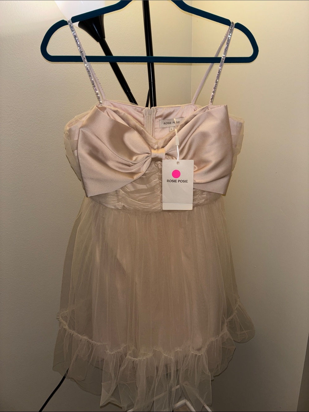 NWT Rose Posie Bow Babydoll Dress Soft Nude Botique